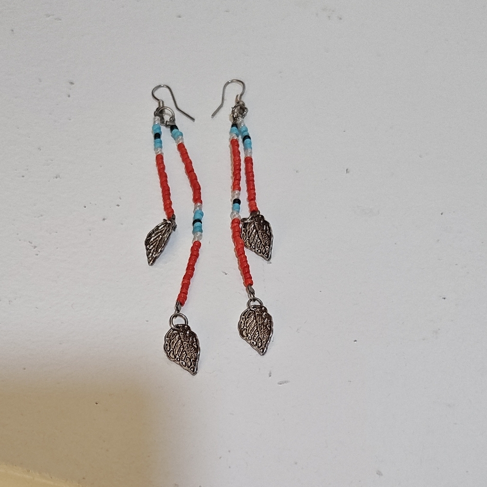 Beaded Dangle Earrings with Silver Accents